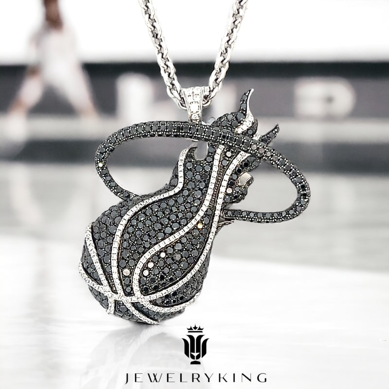 14K White gold Miami Heat Diamond pendant & chain