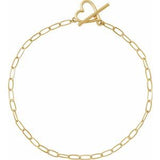14K Yellow Heart & Paperclip-Style Chain 6" Bracelet