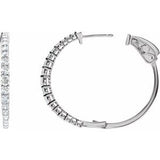 14K White 1 1/3 CTW Natural Diamond Hoop Earrings