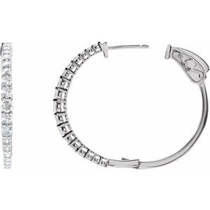 14K White 1 1/3 CTW Natural Diamond Hoop Earrings
