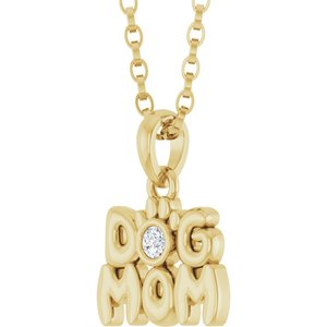 14K Yellow .03 CT Natural Diamond Dog Mom 18" Necklace