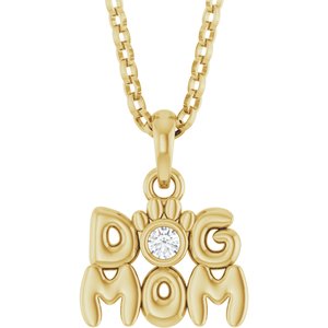 14K Yellow .03 CT Natural Diamond Dog Mom 18" Necklace