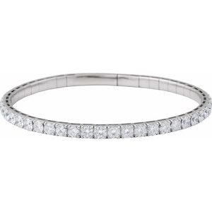 14K White 5 CTW Natural Diamond  Flexible Bangle 7" Bracelet