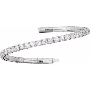 14K White 5 CTW Natural Diamond  Flexible Bangle 7" Bracelet