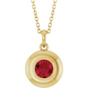 14K Yellow Lab-Grown Ruby Solitaire 16-18" Necklace
