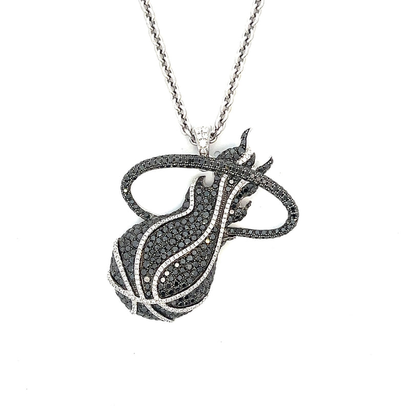 14K White gold Miami Heat Diamond pendant & chain