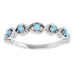 14K White Natural Aquamarine Stackable Ring
