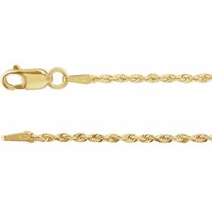 14K Yellow 1.3 mm Diamond-Cut Rope Rope 7" Chain