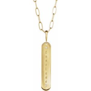14K Yellow .0075 CTW Natural Diamond Engravable Bar 18" Necklace Mounting