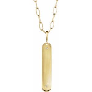 14K Yellow .0075 CTW Natural Diamond Engravable Bar 18" Necklace Mounting