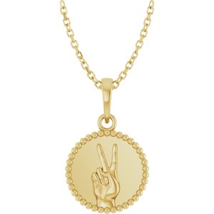 14K Yellow Peace Sign Language 16-18" Necklace