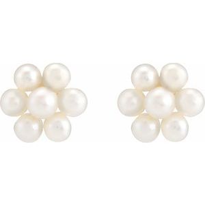 14K White Cultured White Freshwater Pearl Flower Earrings