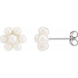 14K White Cultured White Freshwater Pearl Flower Earrings