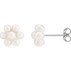 14K White Cultured White Freshwater Pearl Flower Earrings
