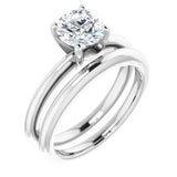 14K White  6.5 mm Round Solitaire Engagement Ring Mounting